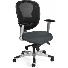 an office chair with wheels and armrests on the back, viewed from the front