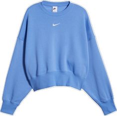 Sporty Spring Sweater With Embroidered Logo, Spring Athleisure Sweatshirt With Embroidered Logo, Sporty Drop Shoulder Sweatshirt For Spring, Sporty Drop Shoulder Spring Sweatshirt, Spring Sporty Drop Shoulder Sweatshirt, Nike Spring Sweats With Crew Neck, Spring Nike Crew Neck Sweatshirt, Nike Oversized Sportswear Sweatshirt, Nike Sweater With Ribbed Cuffs