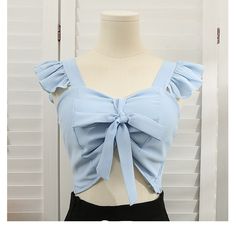 Bohemian Bow Tie Lace-up Print Camisole Tops For Women Blue One Size Spring Beach Camisole With Tie Back, Fitted Summer Vest Blouse, Spring Beach Tie Back Camisole, Fitted Vest Blouse For Summer, Light Blue Summer Tops For Vacation, Vacation Blue Ruffled Tank Top, Spring Vacation Vest Tops, Trendy Blue Vest Top, Light Blue Summer Vacation Tops