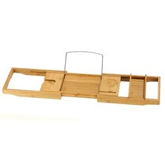 an empty wooden tray with two compartments