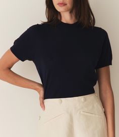 Colombe Knit Top - Deep Navy | DÔEN Flowy Summer Dresses, Casual Day Dresses, Evening Gowns Elegant, Sleep And Loungewear, Fall 24, Fitted Silhouette, Lingerie Sleepwear, Jacket Tops, Night Dress