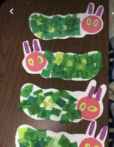 the very hungry caterpillar craft is made with tissue paper and cut out to look like a caterpillar