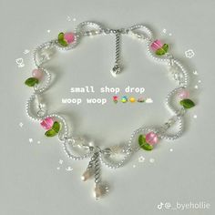 small shop drop bracelet with pink and green flowers