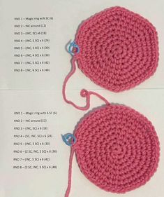 two crocheted circulars sitting next to each other on top of a sheet of paper