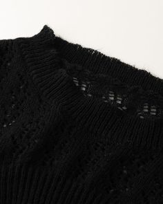 Details: Long-sleeve black crop top with crochet designTopLength: CroppedSleeveLength: Long SleevesMaterials:95% Polyester + 5% Spandex Cropped Textured Knit Crochet Top, Textured Knit Crew Neck Crop Top, Trendy Black Knitted Cropped Sweater, Fall Pointelle Knit Cropped Top, Trendy Black Hollow Out Crop Top, Fall Pointelle Knit Cropped Crop Top, Black Knitted Cropped Sweater, Black Stretch Knit Cropped Sweater, Black Long Sleeve Knit Crop Top