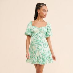 V-neck Mini Dress With Tie Waist For Brunch, Spring Green Mini Dress With Vibrant Print, Green Cotton V-neck Mini Dress, Green V-neck Mini Dress With Tropical Print, Green Floral Print V-neck Mini Dress, Sorority Recruitment Outfits, Recruitment Outfits, Sorority Recruitment, Mink Pink