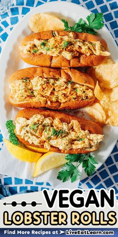 Photo of three vegan lobster rolls Easy Vegetarian Lunch, Gluten Free Buns, Vegan Fish