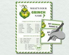 the grin face is on top of this green and white printable name tag for kids