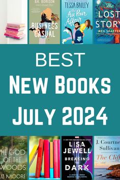 the best new books for july 2012, with text overlaying it in blue and white