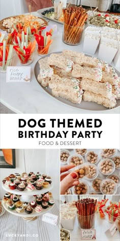 a dog themed birthday party with food and desserts