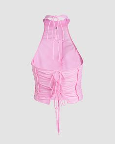 Details: Halter top with tie back designLength:CroppedSleeve Length: SleevelessMaterials: 85% Polyester + 15% Spandex Pleated Crop Top, Pink M, Maxi Dresses Casual, Crop Top Blouse, Knitwear Cardigan, Cardigan Jacket, Cropped Top, Back Design, Tie Back