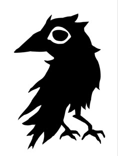 a black and white drawing of a bird with an eye on it's head