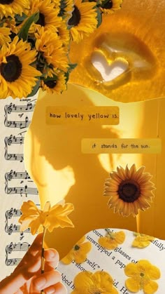 sunflowers and paper with words on them