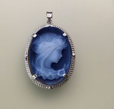 Black Agate Cameo Pendant  This Genuine Agate measures 25x18m Sterling Silver Mounting including Agagte Measures 28x23mm Sterling Silver Bale will accommodate up to 3mm Chain or Silver Collar  This is Just A Beautiful High Quality Piece Great Bride Gift or Mother of Bride Wedding Agate Cabochon Jewelry, Blue Cameo Jewelry For Formal Occasions, Blue Cameo Jewelry For Wedding, Formal Blue Cameo Jewelry, Victorian Cameo, Gift Wedding Anniversary, Cameo Jewelry, Victorian Lady, Cameo Necklace