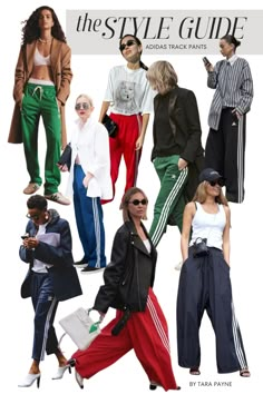 Wide Leg Pants Adidas, Adidas Street Style Women, Comfortable Sporty Outfits, 2024 Cute Outfits, Addias Outfits For Women Pants, Styling Adidas Track Pants, Green Adidas Track Pants Outfit, Adidas Red Pants Outfit, Wide Leg Adidas Pants Outfit