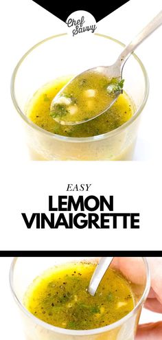 lemon vinaigrette recipe in a glass bowl with a spoon