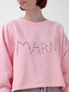 Sweatshirt MARNI Woman color Pink Sporty Spring Sweater With Embroidered Logo, Relaxed Fit Logo Print Sweatshirt For Spring, Long Sleeve Tops With Embroidered Logo For Spring, Spring Long Sleeve Tops With Embroidered Logo, Spring Crew Neck Sweater With Embroidered Logo, Sporty Spring Tops With Embroidered Logo, Pink Sweatshirt With Embroidered Logo For Spring, Trendy Spring Tops With Embroidered Logo, Trendy Tops With Embroidered Logo For Spring