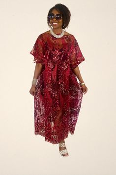 Beautiful kaftan women's dress, loose fit, comfortable, and easy to wear, comes with a touch of sophisticated elegance for any great event! Wear this at weddings, receptions, or a costume party! Fabric is soft Nigerian lace fabric with clear and silver sequins all over. Dress it down for a comfy relaxation wear. See-through lace comes with an inner lining as shown. Kaftan has inner ties to cinch your waist accordingly. Easy breezy, kaftan with a nice soft drape so comfy, and glamorous -also great for maternity gifts! 🔸Need a head wrap? Let us know! Our kaftan dresses can be customized with your measurements and personalization. Please start a conversation with us, we usually respond within the hour or a little later. The included measurements help determine your size selection. We are hap Bohemian Short Sleeve Midi Dress For Party, Red Short Sleeve Maxi Dress For Party, Bohemian Short Sleeve Maxi Dress For Party, Long Summer Party Kaftan, Bohemian Short Sleeve Maxi Dress For Evening, Long Summer Evening Kaftan, Red Midi Dress For Beach Cover-up, V-neck Free Size Kaftan For Party, Free Size V-neck Kaftan For Parties