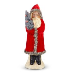 12 Red Velvet Santa  by Raz Imports image Raz Imports, Work Wreath Forms, Katherine's Collection, Patriotic Christmas, Deco Mesh Ribbon, Lantern Candle Decor, Work Wreath, Bottle Brush Tree, Santa Decorations