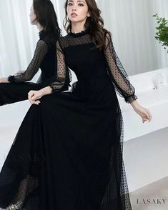 Lasaky - Sophisticated Black Long-Sleeve Evening Dress for Hosting Events Black Long Sleeve Evening Gown, Ladies Formal Wear, Long Sleeve Black Evening Dress, Prom Dress High Neck, Dark Moody Wedding, Long Sleeve Evening Dress, Black Dress Elegant, Goth Party, Cheap Prom Dresses Online