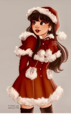 a drawing of a girl dressed as santa claus