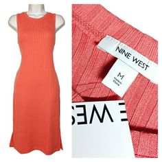 Nine West Coral Pink Ribbed Sleeveless Midi Stretchy Dress New With Tags Size: Medium Color: Coral (Pink/Peach) Stretchy Ribbed Small Side Slits Sleeveless See Pictures For Details Open To Reasonable Offers Bundle 2+ Items For A Discount Ships Same Day/Next Day Smoke Free And Pet Free Home Colors May Be Slightly Off In Pictures Due To Lighting Summer Knee-length Ribbed Sleeveless Dress, Summer Ribbed Sleeveless Knee-length Dress, Knee-length Ribbed Sleeveless Summer Dress, Spring Sleeveless Ribbed Midi Dress, Ribbed Bodycon Sleeveless Dress For Spring, Sleeveless Ribbed Midi Dress For Spring, Spring Sleeveless Ribbed Stretch Dress, Spring Ribbed Stretch Sleeveless Dress, Spring Ribbed Sleeveless Dress