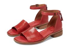 Sofft Faxyn - Women's Sandals : Red Coral : Slip into the Sofft Faxyn sandals for a chic and comfortable look. Made with a soft Italian leather strap upper and a breathable leather lining, these sandals are perfect for all-day wear. The synthetic-lined footbed and cushioned padding offer maximum comfort, while the padded sock provides an extra layer of cushioning. The classy low-heeled sandals have an adjustable ankle strap with a buckle closure and a zippered back. Open, round toe design. Rounded stacked heels. Flexible, slip-resistant TPR outsole with leather welt. Imported. Luggage Red, Cushion Pads, Say More, Red Coral, Toe Designs, Heeled Sandals, Stacked Heel, Women's Sandals, Italian Leather