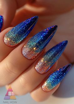 Royal Blue Coffin Nails, Blue Sparkle Nails, Blue Gold Nails, Royal Blue Nails Designs, Royal Nails, Sapphire Nails, Blue Coffin Nails, Royal Blue Nails