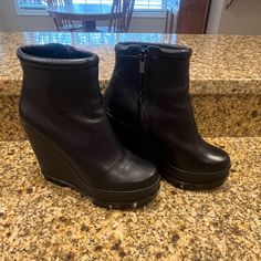 These Look Like They Were Worn Once But There Is A Scratch On The Toe Of The Left Boot. Otherwise Excellent Preowned Condition. I Have A Beautiful High End Black Leather Jacket If You’re Interested! Posh Charges Flat Shipping For Up To 5lbs So Feel Free To Add Additional Items From My Closet To Your Bundle By Clicking The Little Shopping Bag At The Top Right Of The Listing. I Give A 25% Discount On Bunfles Of 2 Or More Items. Smoke Free Pet Friendly Home. Measurements And Tag Info Provided On Ph Robert Clergerie, Platform Wedge Heels, Heel Ankle Boots, Platform Wedge, Black Leather Jacket, Heeled Ankle Boots, Pet Friendly Home, Platform Wedges, Wedge Heels