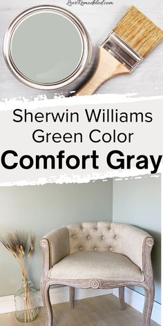 two photos with the words sheryln williams green color comfort gray on them and an image