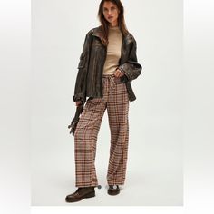 A Perfectly Plaid Version Of Our Hudson Canyon Stripe Pants, This Slouchy Pair Is Featured In A High-Rise Fit And Wide-Leg Style With A Drawstring Waistband. Fit: High-Rise; Wide, Full-Length Legs Features: Soft Cotton Fabrication With Wide Plaid Print Throughout, Adjustable Drawstring Waistband, Pockets For Hands, Back-Pocket Detail Why We It: These Billowy Pants Pair Perfectly With Your Favorite Tank And Strappy Sandals. Care + Content Machine Wash Cold Import 99% Cotton, 1% Elastane Fall Wide Leg Lounge Trousers, Fall Loungewear Wide Leg Trousers, Relaxed Fit Brown Bottoms For Fall, Fall Relaxed Fit Wide Leg Pants, Brown Wide Leg Trousers For Fall, Trendy Brown Wide Leg Pants For Fall, Beige Relaxed Fit Pants For Fall, Beige Wide-leg Pants For Fall, Brown Wide-leg Pants For Fall