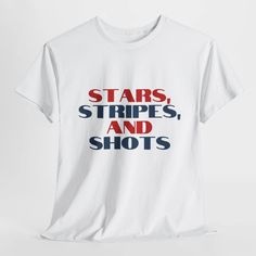 Get ready to add some humor to your college outfit with our Stars, Stripes, and Shots Funny Shirt! Perfect for beer pong nights, this funny men's t-shirt is a hilarious addition to any college care package ideas, gym outfit, or dorm room gift. Celebrate American flag decor with a twist, making it the ultimate funny college gift that stands out at parties, barbecues, or casual days. Whether you're playing party games or just looking for a standout novelty tee, this American flag decor inspired blue, red, and white shirt combines patriotic style and laughs. Don’t miss out—grab yours today and make a Proud American statement this season! Dorm Gifts, Funny College, Summer Beer, Funny 4th Of July, College Care Package, College Parties, Package Ideas, College Outfit