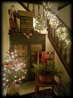 christmas decorations on the stairs in a house