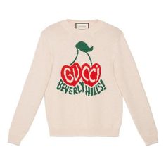 (WMNS) GUCCI CHERRY Intarsia Wool Ivory 629127-XKBHI-9275 (Women's) Long Open Sweater, Cherry Logo, Gucci Sweater, Multicolor Sweater, Digital Closet, Dr Closet, Clothing Pieces, Ribbed Knit Sweater, Publishing House