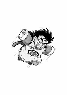 a black and white drawing of a cartoon character holding a bowl of cereal in his hand