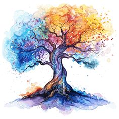 the colorful tree is painted with watercolors