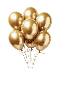 a bunch of gold balloons floating in the air