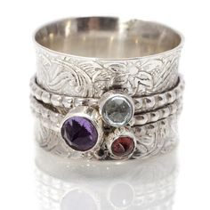 Handmade Gemstone Silver Spinning Ring by Charlotte's Web | Charlotte's Web Silver Clay, 925 Ring, Garnet Ring, Spinner Ring