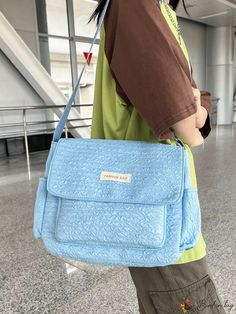 BirdinBag - Blue Letter Patch Decor Messenger Bag with Spacious Capacity Blue Messenger Bag, Style Preppy, Word Wrap, Blue Bags, Colorful Backgrounds, Messenger Bag, Crossbody Bags, Bag Lady, Color Blue