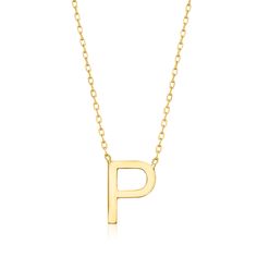 Ross-Simons - P - Italian 14kt Yellow Gold Initial Necklace. 16". RS Pure. Modern designs that complete your outfit and complement your personality. Our dainty 14kt yellow gold initial necklace is just the statement to set your style apart! Features the letter "P" stationed on a simple cable chain with a 2" extender. Made in Italy. Springring clasp, 14kt yellow gold initial necklace. P Necklace, The Letter P, Gold Initial Necklace, Initial Necklace Gold, Letter P, Gold Initial, Initial Necklace, Cable Chain, Initials