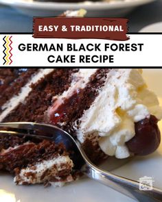 Easy German Black Forest Cherry Cake – Oma's Schwarzwälder Kirschtorte Traditional Black Forest Cake Germany, Authentic German Black Forest Cake Recipe, Authentic German Black Forest Cake, German Black Forest Cake Recipe, Easy German Dessert Recipes, Lightning Cake, Blitz Torte, German Black Forest Cake