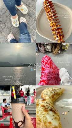 the collage shows different types of food and drinks