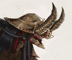 an image of a demon with horns on it's head and wearing a helmet