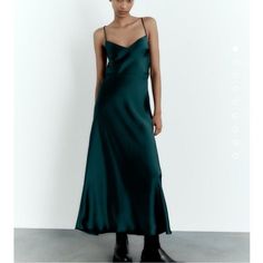 New With Tags! Perfect For A Wedding Or Night Out. Size Medium Elegant Zara A-line Dress, Elegant Green Slip Dress For Formal Occasions, Elegant Green Formal Slip Dress, Elegant Green Midi Length Slip Dress, Elegant Zara A-line Maxi Dress, Elegant A-line Maxi Dress By Zara, Elegant A-line Zara Maxi Dress, Elegant Silk Dresses By Zara, Green Sleeveless Slip Dress For Wedding