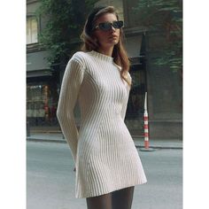 Discover Timeless Elegance Embrace your unique style with our latest addition, the Elegant Knitted O-Neck Mini Dress. Perfect for the fashion-forward woman, this dress blends comfort and elegance, making it a must-have in your autumn/winter wardrobe. Its sleek, ribbed design and long sleeves offer a chic, sophisticated look that's both versatile and timeless. Features That Define Style Material Composition: Crafted with high-quality synthetic fibers, offering durability and ease of care. Chic O-Neck Design: The classic O-Neckline complements any accessory, from scarves to statement necklaces. Flattering Silhouette: The sheath profile with an empire waistline accentuates your figure, making it flattering for all body types. Season Versatility: Ideal for both autumn and winter, providing war Fitted Knit Dress, Frock For Women, Winter Knit Sweater, Ribbed Mini Dress, Mini Dress Fashion, Womens Knit Dresses, Mini Sweater Dress, Ribbed Dresses, Knit Mini Dress