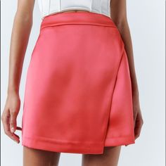 Zara Satin Effect Wrap High-Waist Mini Short Skirt Front Wrap Pink Size M New High-Waisted Mini Skirt. Front Wrap Detail. Back Hidden In-Seam Zip Closure. Brand New With Tags. Lined Mini Wrap Skirt, Spring Mini Length Wrap Skirt, Chic Short Lined Wrap Skirt, Fitted Mini Skirt For Party, Short Elegant Skirt, Feminine High-waist Lined Mini Skirt, Elegant Short Mini Skirt For Spring, Feminine High Waist Lined Mini Skirt, Spring Solid Color Mini Wrap Skirt