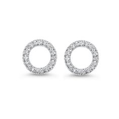 These simple 14K white gold circular diamond cut-out stud earrings feature sparkling round-cut diamonds set on a circular 14K white gold frame. ER10022-4WSC Birthday Sneakers, Marquis Diamond, Small Diamond Rings, Gold And Jewelry, Beautiful Diamond Earrings, Abaya Collection, Paris 2023, Earrings Outfit, Clean Gold Jewelry