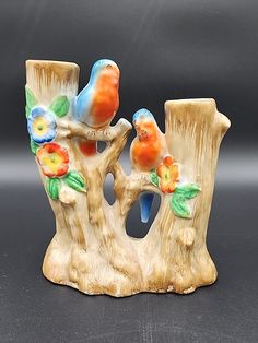 Vintage Double Vase/Planter Made In Japan featuring two blue Parakeet love birds on tree branches. Preowned used lovely condition. Double Vase, Birds On Tree, Blue Parakeet, Vase Blue, Love Birds, Tree Branches, Made In Japan, Porcelain, Birds