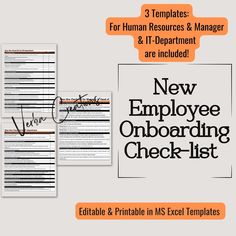 the new employee onboarding checklist is shown in orange and black, with an image of