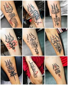 many different types of tattoos on the arms and legs, all in different styles with names